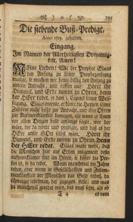 Die siebende Buß-Predigt, Anno 1715. gehalten.