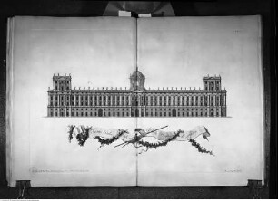 Dichiarazione dei disegni del Reale Palazzo di Caserta ..., Tav. VI: Aufriss der Gartenfassade