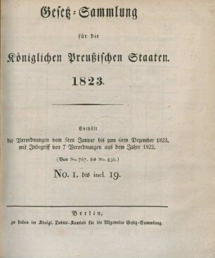 1823: Gesetzsammlung für die Königlichen Preußischen Staaten