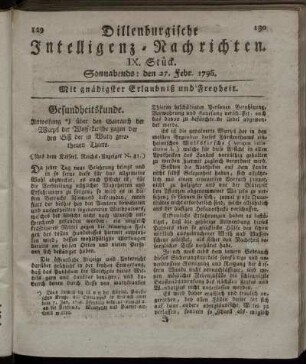 IX. Stück. Sonnabends: den 27. Febr. 1796.