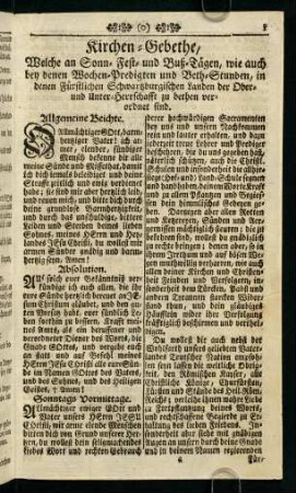 1-22, Kirchen-Gebethe, Welche an Sonn- Fest- und Buß-Tagen, wie auch bey denen Wochen-Predigten...