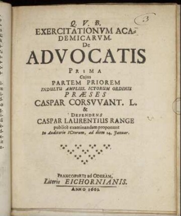 Exercitationum Academicarum De Advocatis Prima