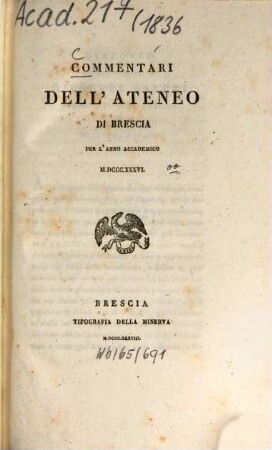 Commentari dell'Ateneo di Brescia. 1836