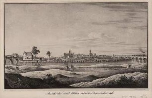 Ansicht von Wurzen, Lithogr, um 1845 : Ansicht der Stadt Wurzen nebst der Eisenbahnbrücke / gez. u. lith. v. Täubert. - Dresden : Renner , [um 1845]. - 1 Kunstbl. : Lithogr. ; 46 x 27 cm