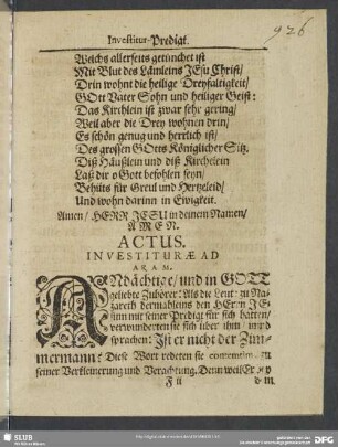 Actus. Investiturae Ad Aram