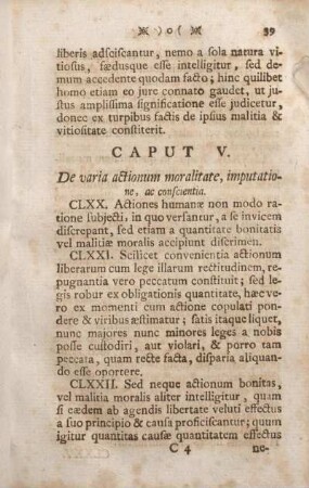 Caput V. De varia actionum moralitate, imputatione, ac conscientia.