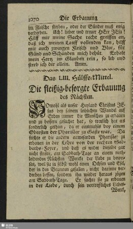 Das LIII. Hülffs-Mittel. Die fleißig-besorgte Erbauung des Nächsten