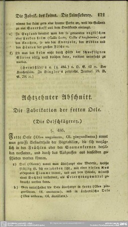 Achtzehnter Abschnitt. Die Fabrikation der fetten Oele
