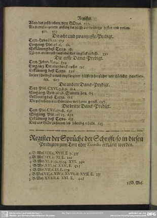 Register der Sprüche der Schrifft, so in diesen Predigten zum Text oder Exordio erkläret werden
