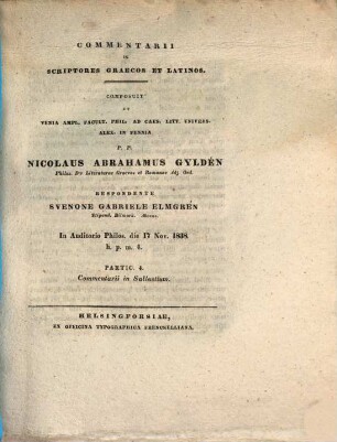 Commentarii in scriptores Graecos et Latinos, Partic. 4.. Commentarii in Sallustium