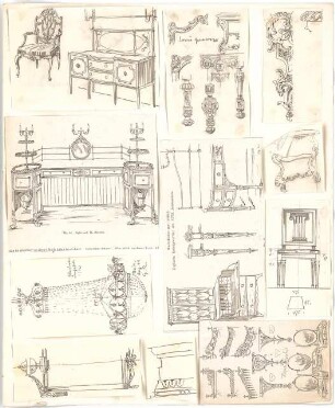 Rosenbauer, Gregor; Frankfurt; Studienarbeiten - Sessel, Buffet, Lüster, Stuhl, Rahmen (Ansicht, Perspektive, Detail)