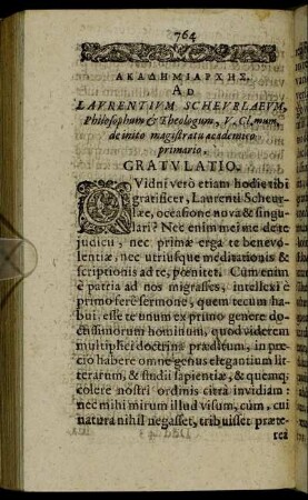 [...] Ad Laurentium Scheurlaeum, Philosophum & Theologum [...]