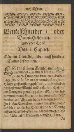 Beutelschneider/ oder Diebs-Historien. Zweyter Theil.
