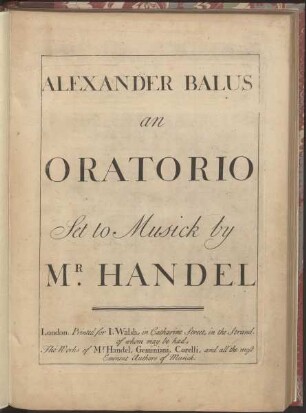 Alexander Balus, an oratorio