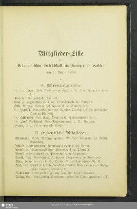 Mitglieder-Liste der Oekonomischen Gesellschaft im Königreiche Sachsen am 1. April 1896