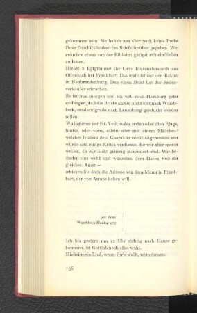 An Voss Wandsbeck, Montag 1775