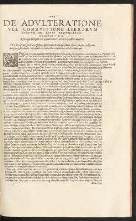 De Adulteratione Vel Corruptione Librorum Suorum Ex Libro Epistolarum Origenis IIII.
