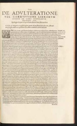 De Adulteratione Vel Corruptione Librorum Suorum Ex Libro Epistolarum Origenis IIII.