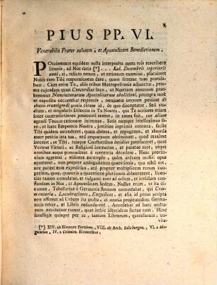 Sanctissimi Domini Nostri Pii Papae Sexti Responsio Ad Metropolitanos Moguntinum, Trevirensem, Coloniensem, Et Salisburgensem Super Nunciaturis Apostolicis