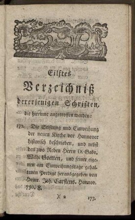 Eilftes Verzeichniß dererjenigen Schriften, die hierinne angetroffen werden