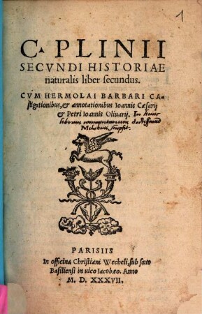 C. Plinii Secundi Historiae naturalis liber secundus