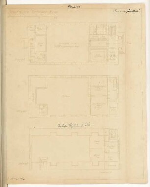 Gemeindehaus Monatskonkurrenz Oktober 1919: Grundriss Erdgeschoss, Obergeschoss, Dachgeschoss 1:100; Maßstabsleiste