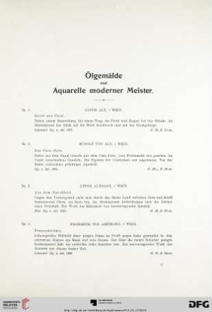Ölgemälde und Aquarelle moderner Meister (Nr. 1-135)