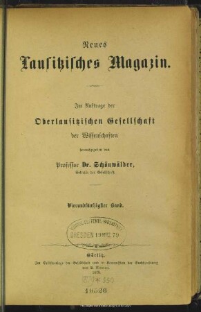 54.1878: Neues lausitzisches Magazin : Zeitschrift der Oberlausitzischen Gesellschaft der Wissenschaften
