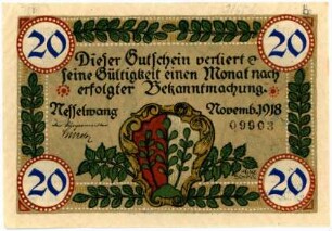 Geldschein / Notgeld, 20 Pfennig, 11.1918
