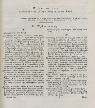 Wykaz osnowy niemiecko-polskiego Zbioru praw 1842