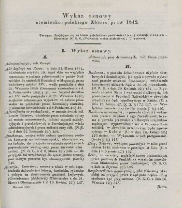 Wykaz osnowy niemiecko-polskiego Zbioru praw 1842
