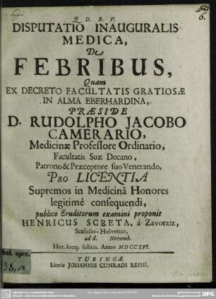 Disputatio Inauguralis Medica, De Febribus