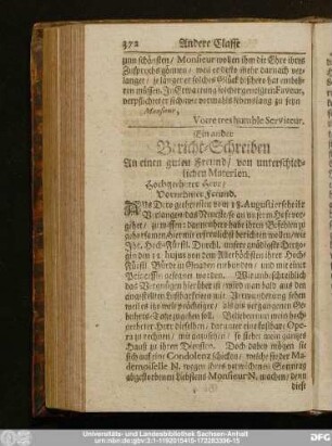 Ein ander Bericht-Schreiben An einen guten Freund, von unterschiedlichen Materien.