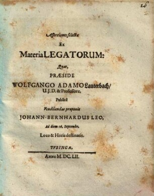 Assertiones selectae ex materia legatorum