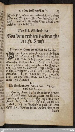 Die III. Abtheilung. Von dem rechten Gebrauche der H. Taufe
