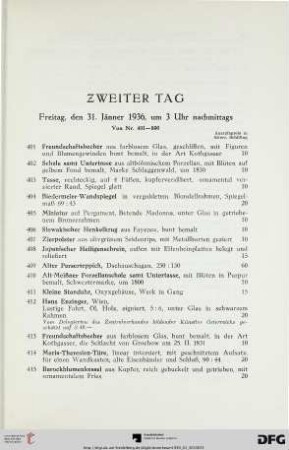 Zweiter Tag: Freitag, den 31. Jänner 1936, um 3 Uhr nachmittags (Nr. 401-800)