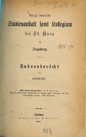 Jahresbericht : für d. Schuljahr .... 1886/87 (1887)