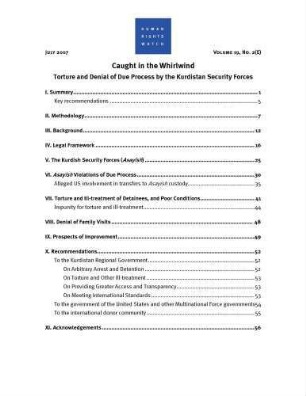 Caught in the whirlwind : torture and denial of due process by the Kurdistan security forces