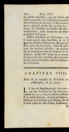Chapitre XVIII. Perte de la bataille de Blenheim ou d'Hochstet, & ses suites