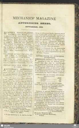 Advertising Sheet. September, 1836