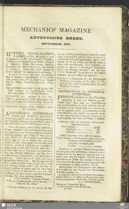 Advertising Sheet. September, 1836