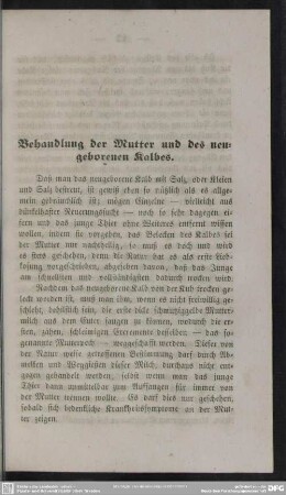 Behandlung der Mutter und des neugeborenen Kalbes