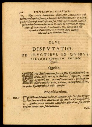 XLVI. Disputatio, De Fructibus, Ex Quibus Pseudoprophetae Cognoscendi.