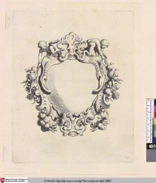 [Kartusche mit zwei Kindern Obstgirlanden haltend; Cartouche met kwabornament met twee kinderen]