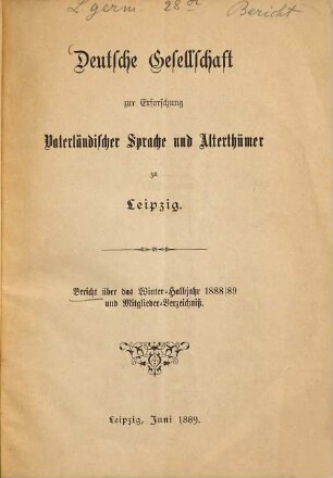 Bericht über ... und Mitglieder-Verzeichniß. 1888/89