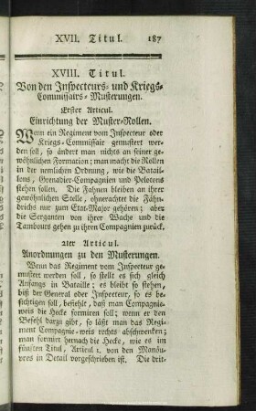 XVIII. Titul. Von den Inspecteurs- und Kriegs-Commissairs-Musterungen