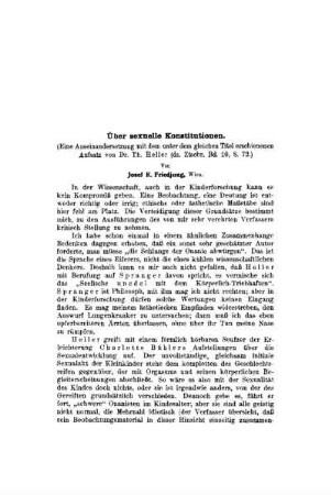 Über sexuelle Konstitutionen : (eine Auseinandersetzung mit dem unter dem gleichen Titel erschienenen Aufsatz von Dr. Th. Heller ...)