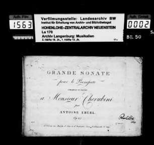 Anton Eberl: Grande Sonate / pour le Pianoforte / composée et dediée / à Monsieur Cherubini / par / A. Eberl / Op. 27 Vienne, Bureau d'Arts et d'Industrie.