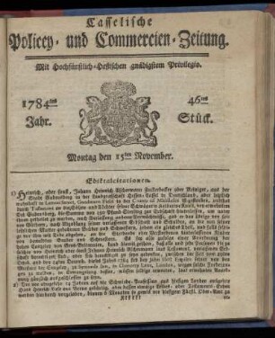 46tes Stueck, Montag den 15ten November. 1784