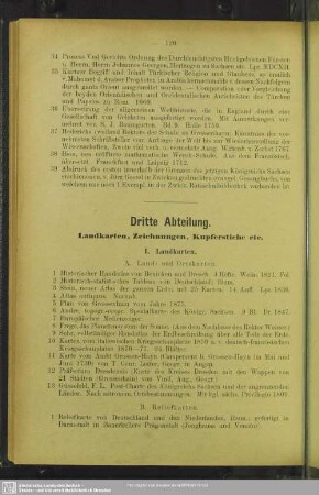 Dritte Abteilung. Landkarten, Zeichnungen, Kupferstiche etc.